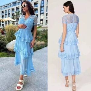 Elegant Blue Layered Dress size US 8.